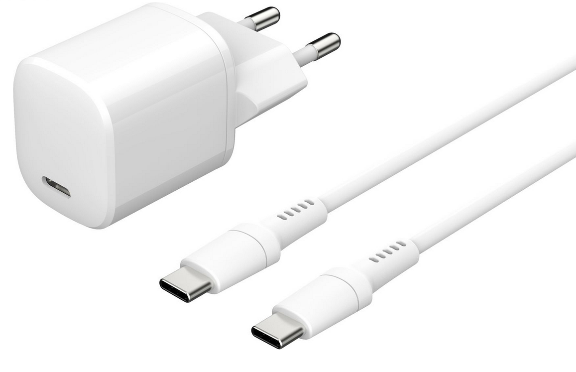 Mobilladdare PD20W - 1,5 m USB-C till USB-C-kabel - vit